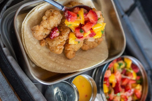Mango Strawberry Salsa with Breaded Chicken Tacos